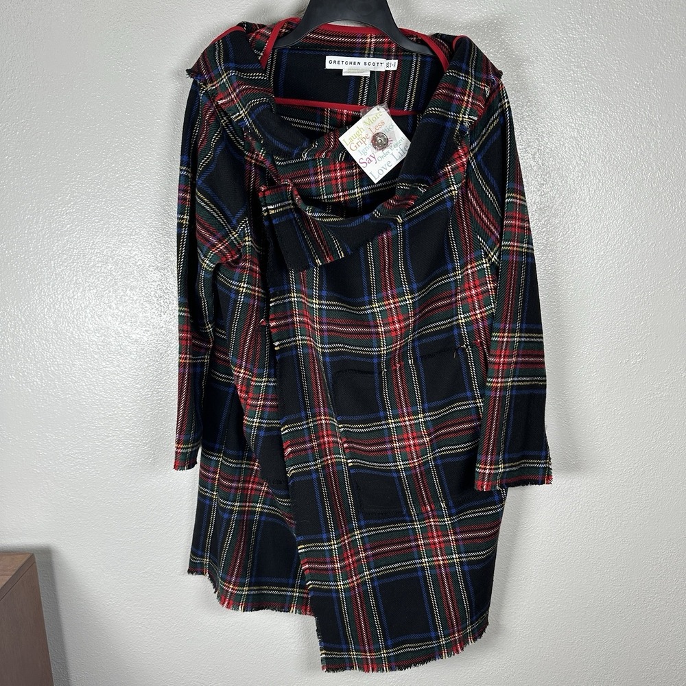 NEW Gretchen Scott Modern Car Coat Wrap Tartan Plaid Womens XS Holiday Christmas